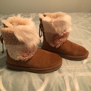Ugg Australia Classic Short Patchwork Fluff Suede Chestnut Boots Size 6Excellent